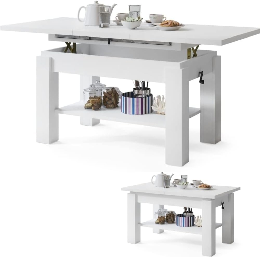 Couchtisch Kaffetisch Wohnzimmertisch Astra mit Brett Höhenverstellbar Weiß Bild 1