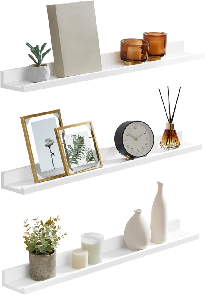Songmics Wandregal, 3er Set, Schweberegal, 80 cm breit, Regal für Fotorahmen und Dekos, für Wohnzimmer, Arbeitszimmer, Badezimmer, Küche, weiß LWS081W01 Bild 1