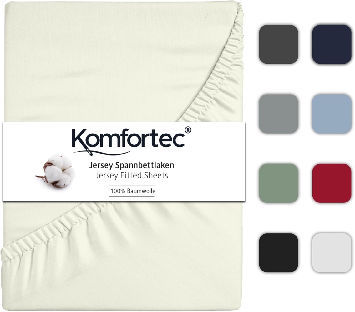 Komfortec Jersey Spannbettlaken 140x200 cm, 100% Baumwolle, Ecru Bild 1