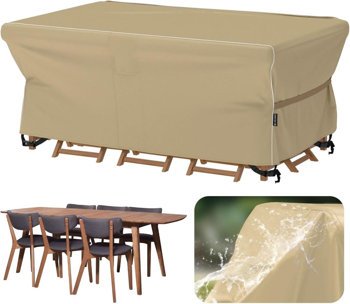 Velway Gartenmöbel Abdeckung Wasserdicht 180x120x74cm - Winddicht Schutzhülle mit Reflektierender Streifen 600D Oxford Möbelsets Abdeckung Staubfest Abdeckhauben für Gartentisch Sitzgruppe Khaki Bild 1