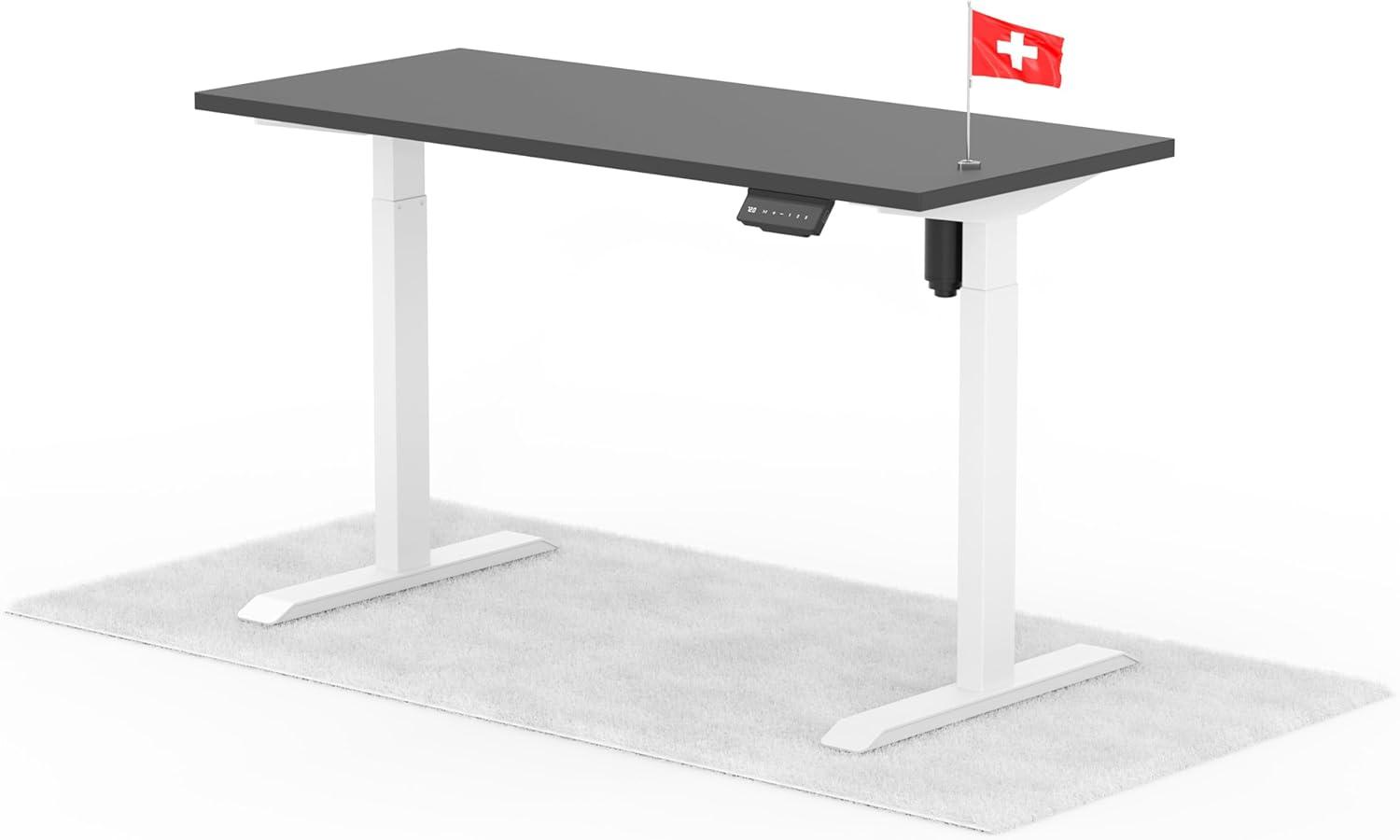 elektrisch höhenverstellbarer Schreibtisch ECO 140 x 60 cm - Gestell Weiss, Platte Anthrazit Bild 1