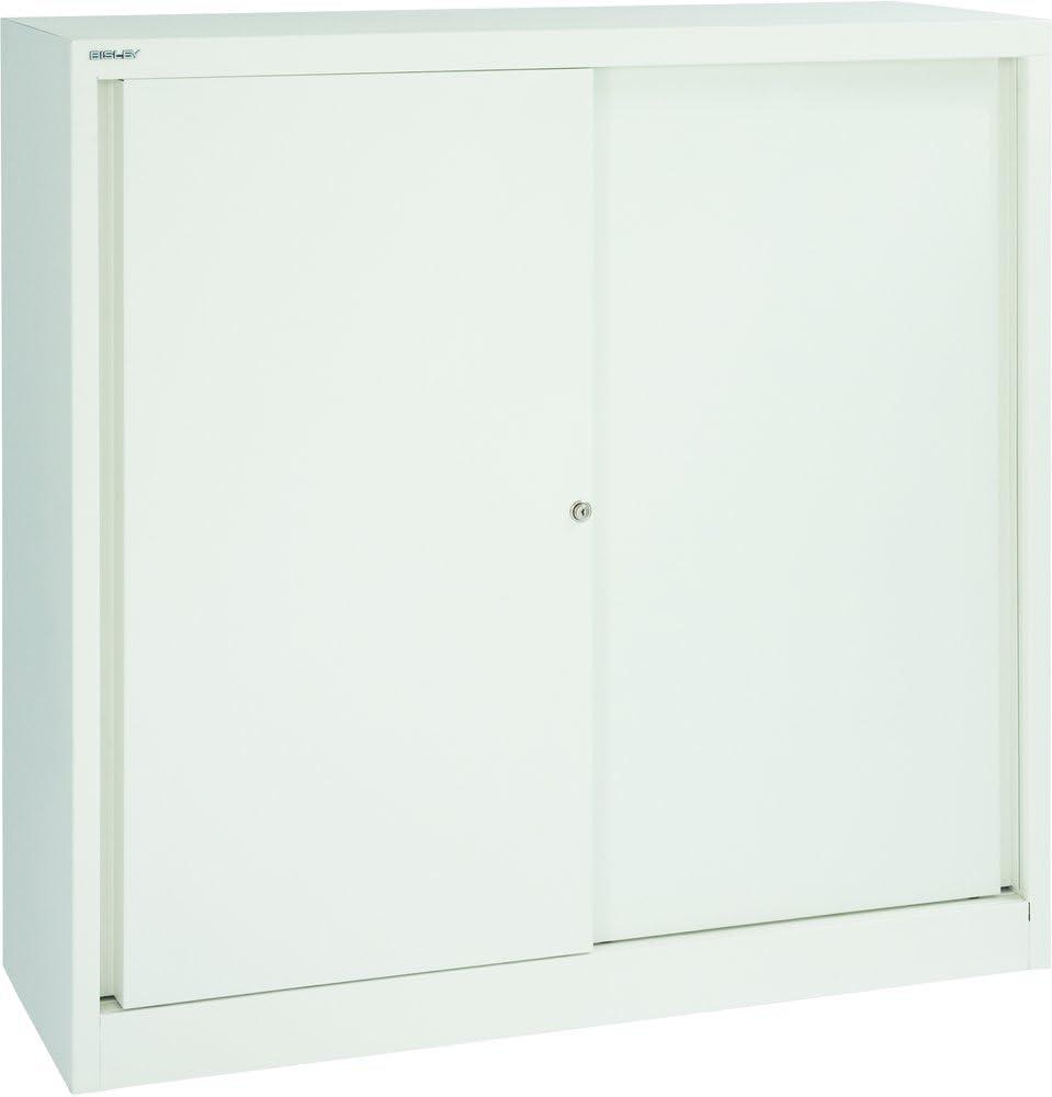 BISLEY Schiebetürenschrank ECO, 2 Fachböden, 3 OH, Metall, 696 Verkehrsweiß, 43 x 120 x 118.1 cm Bild 1