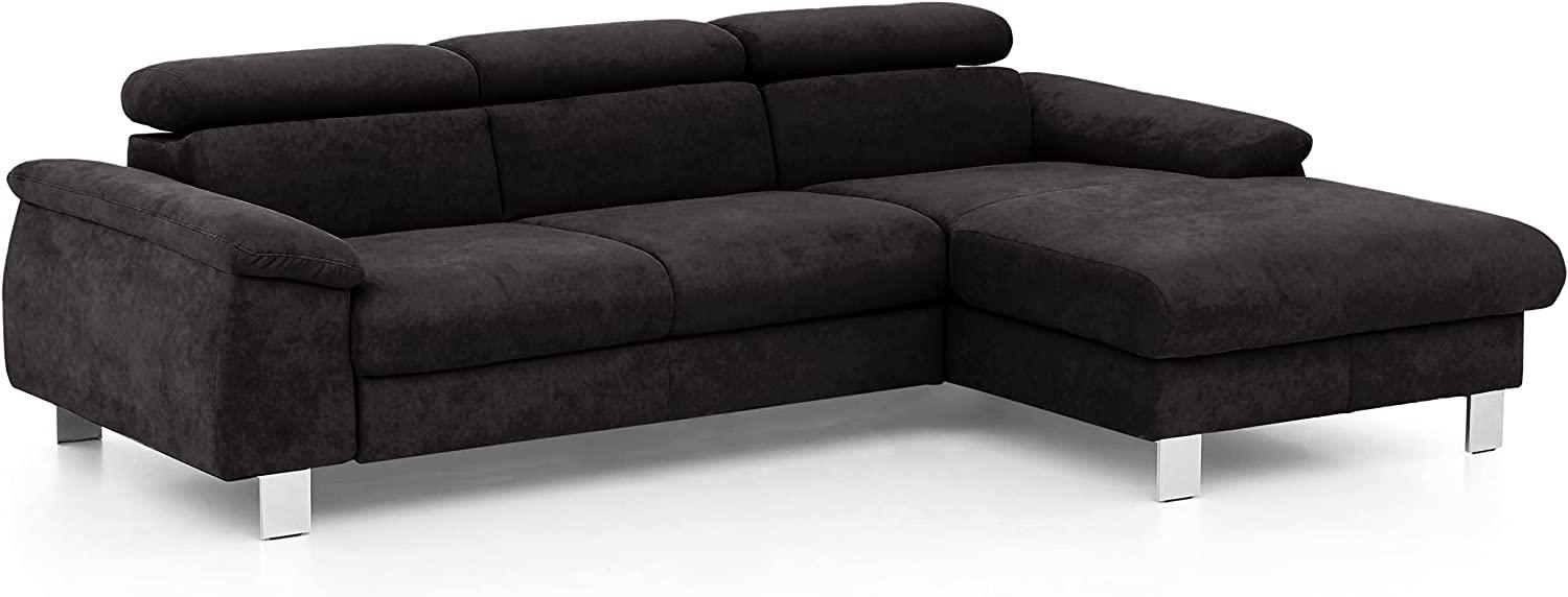 Mivano Ecksofa Micky mit Recamiere / Eckcouch mit Bettfunktion, Bettkasten und Kopfteilverstellung / 244 x 72 x 166 / Mikrofaser, Schwarz Bild 1