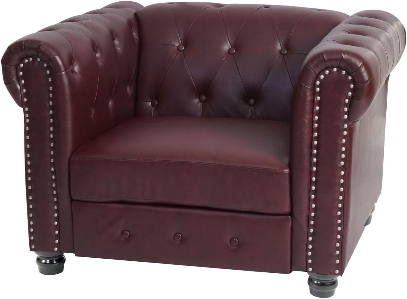 Luxus Sessel Loungesessel Relaxsessel Chesterfield Kunstleder ~ runde Füße, rot-braun Bild 1