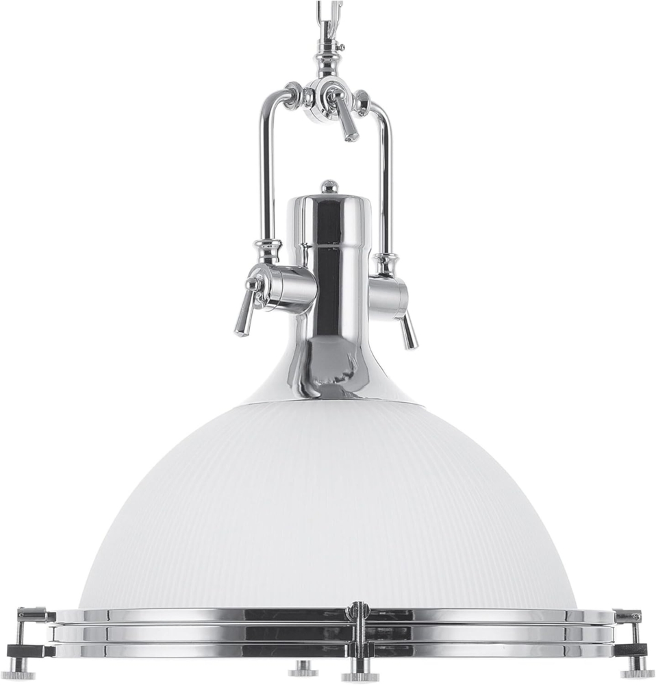 'Ebron' Hängeleuchte Silber Metall mit Glasschirm in Glockenform Industrie Look Bild 1