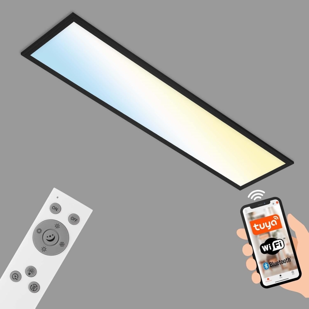 BRILONER - LED Deckenlampe funktioniert mit Alexa, App- und Sprachsteuerung, einstellbar von warmweiß bis kaltweiß, LED Lampe, LED Deckenleuchte, Smart Home Wohnzimmerlampe, 100 x 25 x 6,6 cm, Schwarz Bild 1