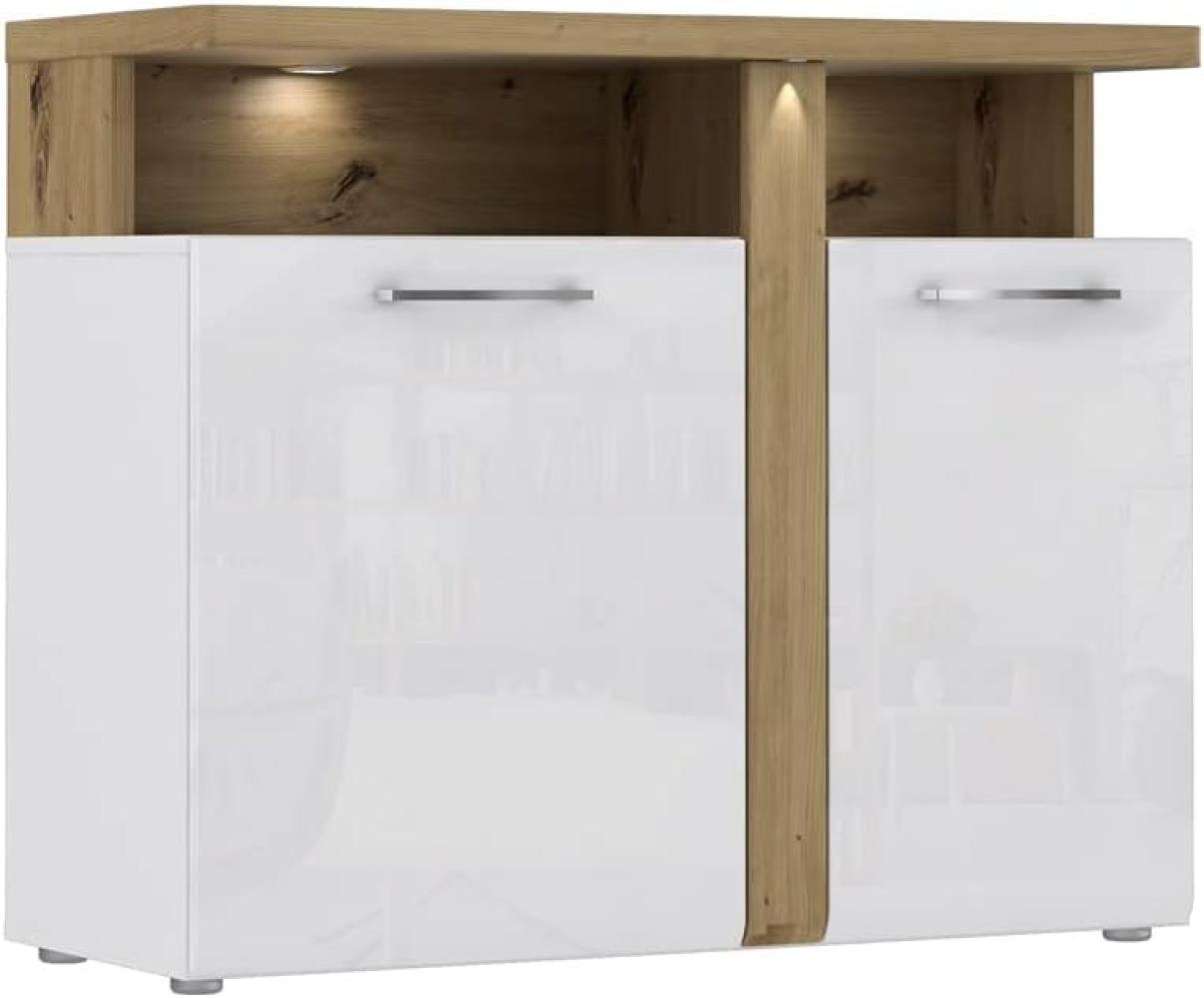 Sideboard Talena 1 weiß Artisan Eiche 104 x 86 x 44 cm Anrichte LED mit Beleuchtung Bild 1