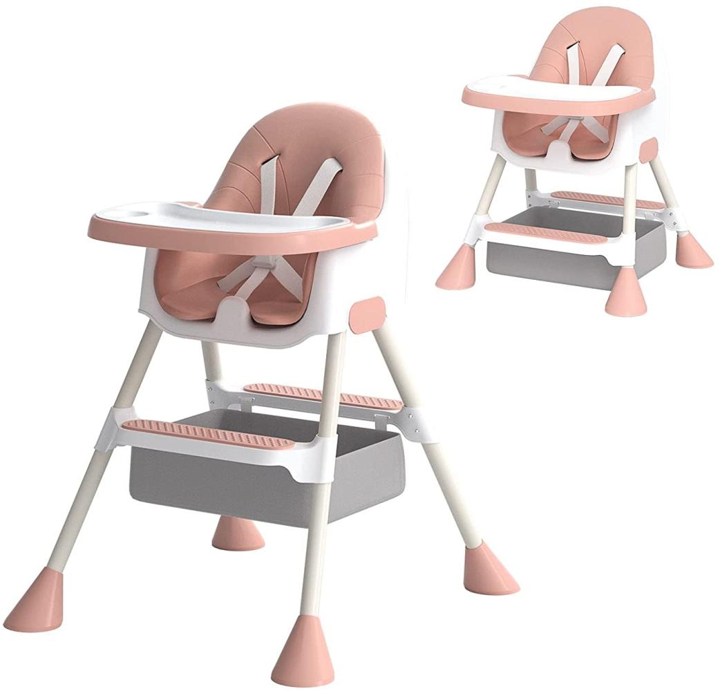 UBRAVOO Babyhochstuhl 6 Monate Plus, 2-in-1-Hochstuhl für Babys und Kleinkinder mit Fußstütze, abnehmbares Doppeltablett, leicht zu reinigender Hochstuhl, HA-019 (Rosa) Bild 1