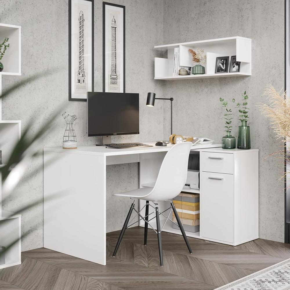 Schreibtisch klein 136 x 101 x 75 cm weiß – Bürotisch Eckschreibtisch RICOO WM083-WM Bild 1