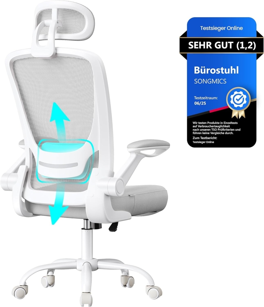 SONGMICS Bürostuhl Schreibtischstuhl, atmungsaktive Netzbespannung, Wippfunktion Bild 1