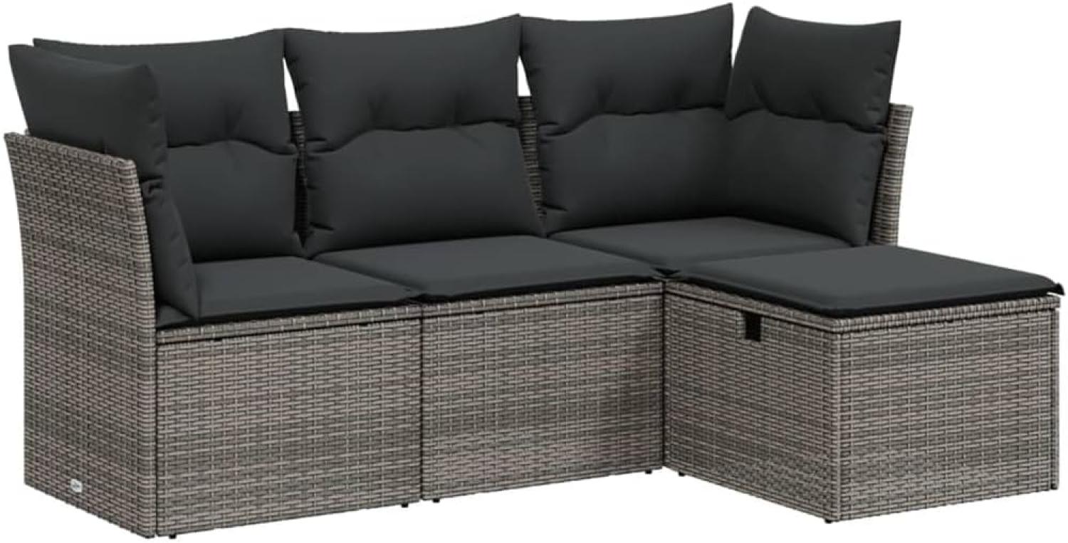 vidaXL 4-tlg. Garten-Sofagarnitur mit Kissen Grau Poly Rattan 3263116 Bild 1