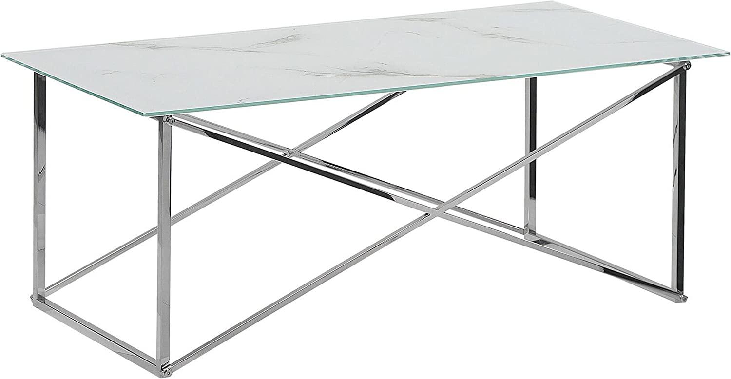 Couchtisch weiß / silber Marmor Optik rechteckig 100 x 50 cm EMPORIA Bild 1