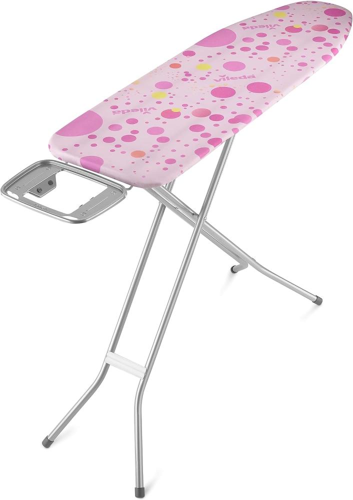 Vileda Star Bügelbrett, Bügeltisch mit Bügeleisenablage, Bügelfläche: 120 x 38 cm, höhenverstellbar von 75 bis 96 cm, Kindersicherung, TÜV-GS geprüft, Eco-Verpackung, Rosa Bild 1