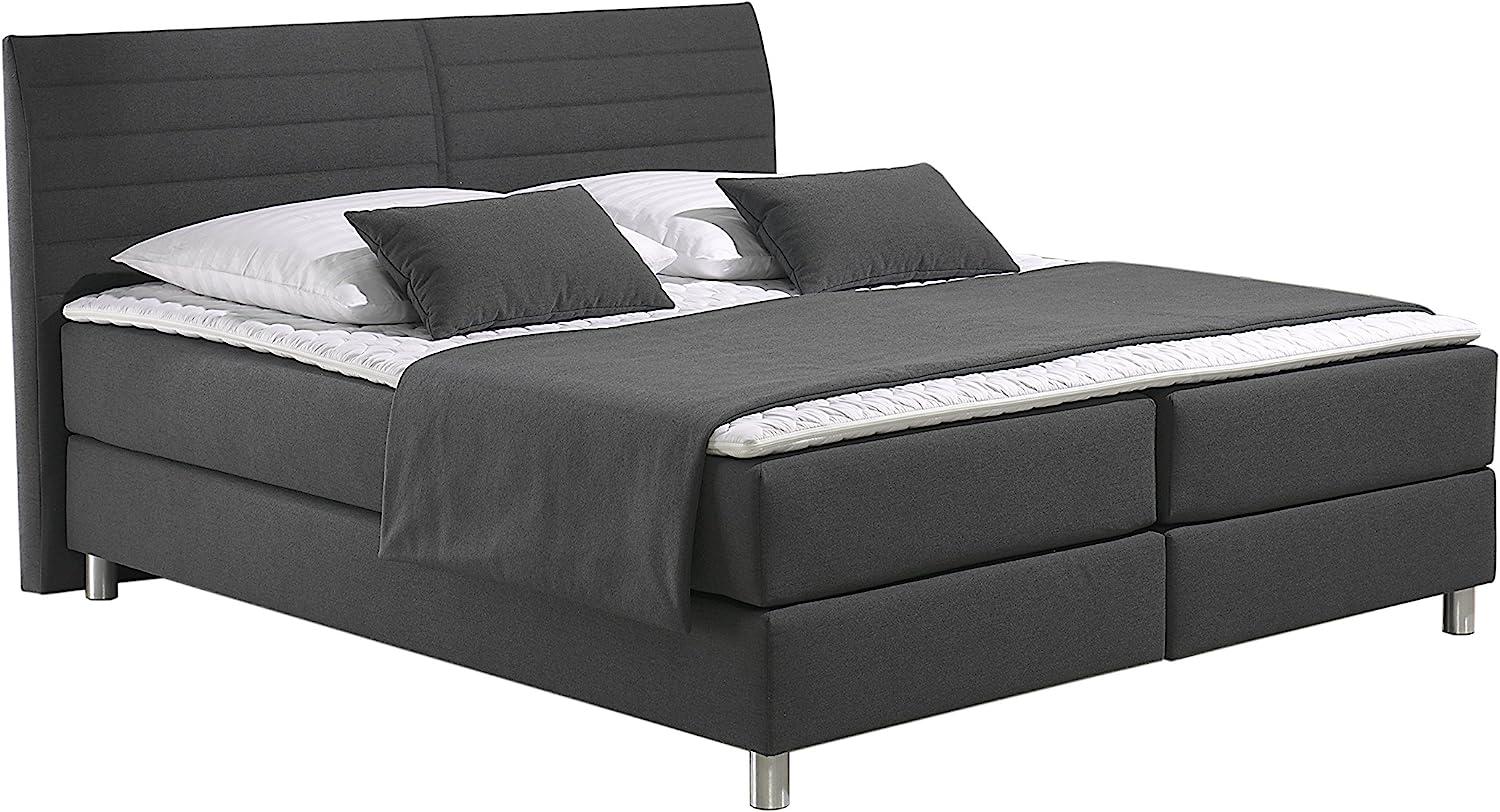 Maintal Boxspringbett Denver, 160x200 cm, Strukturstoff, 7-Zonen-Taschenfederkern Matratze h3, Anthrazit Bild 1