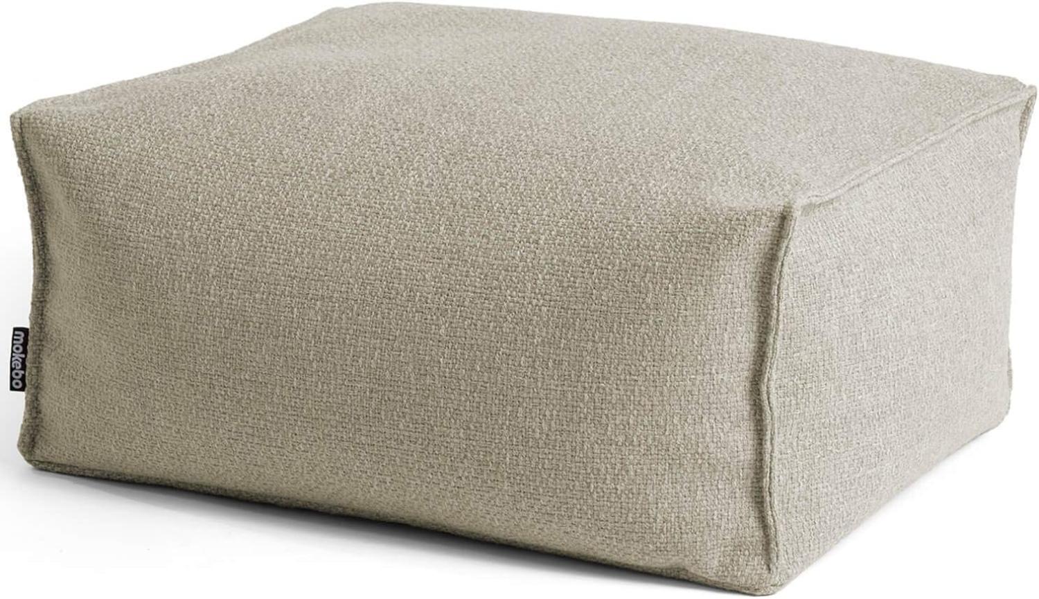 mokebo® Nachhaltiger Indoor Pouf 'Der Ruhepouf', aus Recyclingstoff, rechteckiger Sitzpouf & Beistelltisch mit EPS-Perlen Füllung, Made in Germany | Recyclingstoff in Beige Bild 1