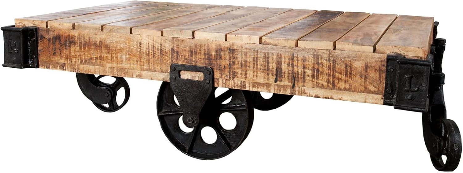 riess-ambiente Couchtisch RAILWAY 120cm natur / schwarz, Wohnzimmer · Massivholz · Metall · auf Rädern · Industrial Bild 1