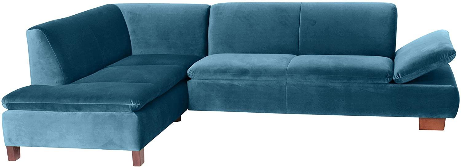 Terrence Ecksofa Samtvelours Petrol Buche Nussbaumfarben Bild 1