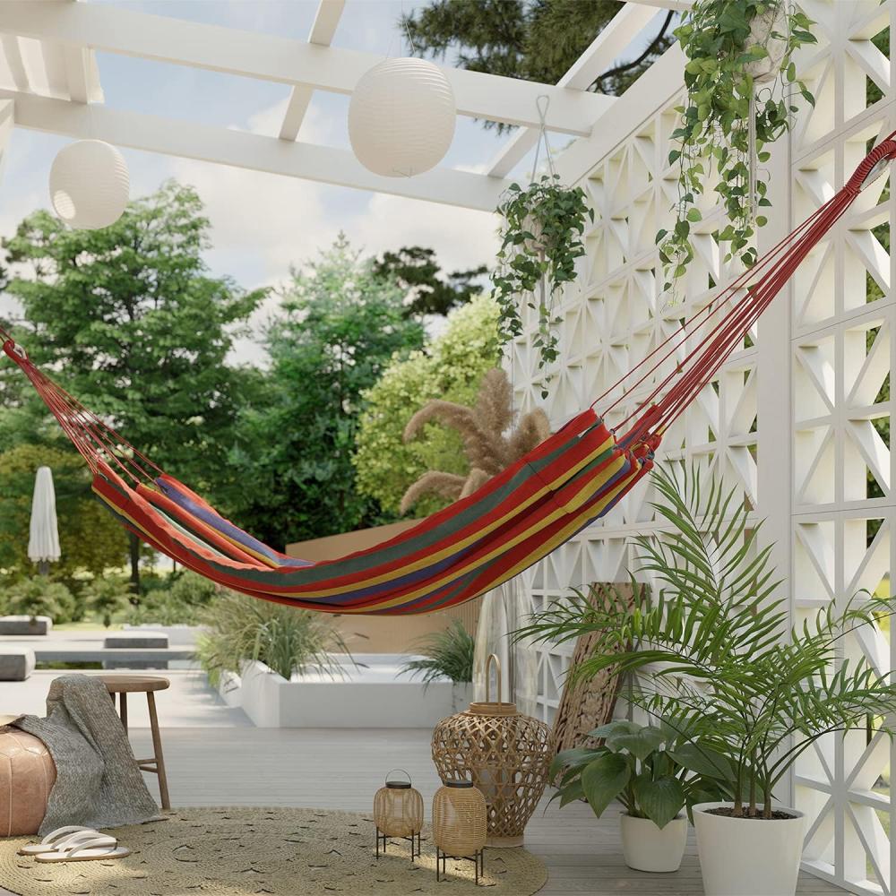 AmeliaHome Hängematte 240x80 cm Hammock Belastbarkeit bis 150 kg Colada Mehrfarbig Rot Bild 1