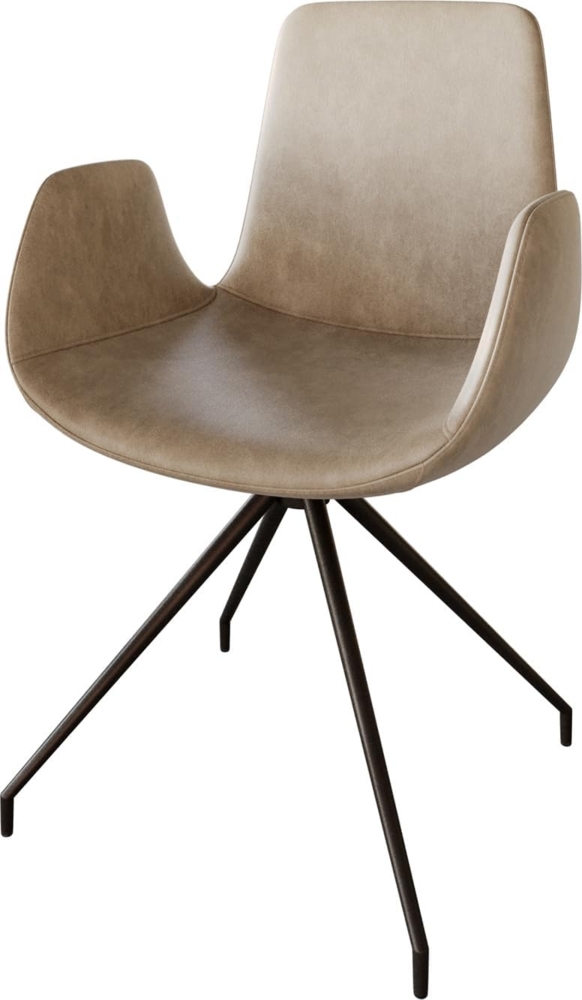 Esszimmerstuhl Ilia-Flex mit Armlehnen Mikrofaser Beige Vintage Kreuzgestell konisch Schwarz Bild 1