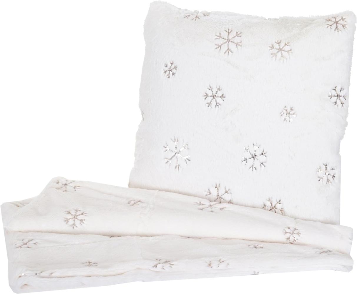 Set Wohndecke + Deko-Kissen Schnee, Kuscheldecke Sofadecke Zierkissen+Füllung, flauschig Pailletten Bild 1