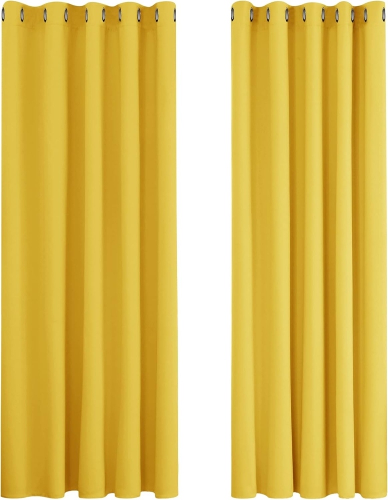Deconovo Verdunkelungsvorhang Kälteschutz Gardinen Schlafzimmer Kälteschutzvorhang Blickdicht, 229x168 cm(HöhexBreite), Senfgelb, 2er Set Bild 1