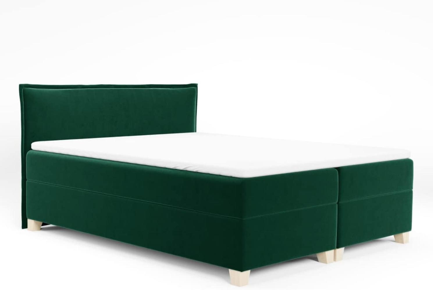 Boxspringbett Fren mit 2 Bettkästen - Doppelbett mit Bonell-Matratze und Topper, Polsterbett, Bett mit Holzfüße, Schlafzimmer (Dunkelgrün (Kronos 19), 140 x 200 cm) Bild 1