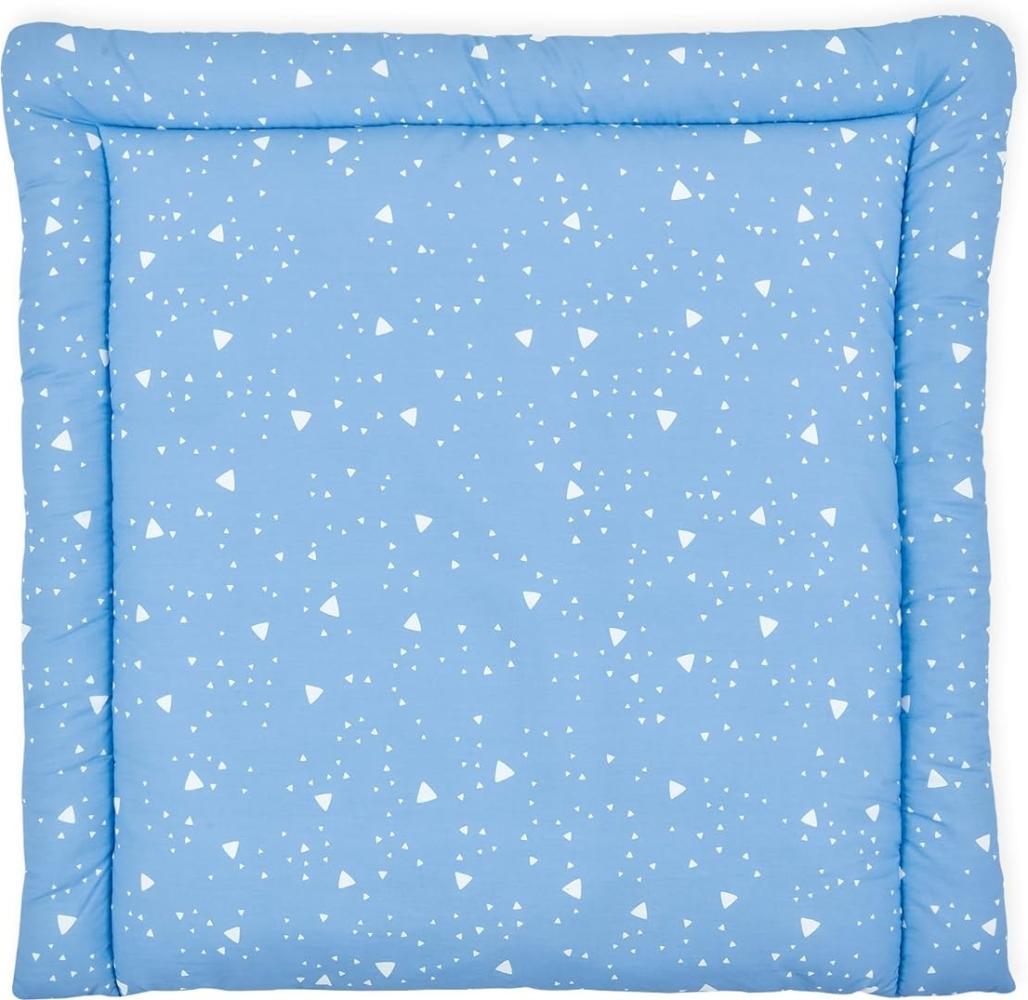 KraftKids Wickelauflage in abgerundete Dreiecke weiß auf Blau, Wickelunterlage 60x70 cm (BxT), Wickelkissen Bild 1