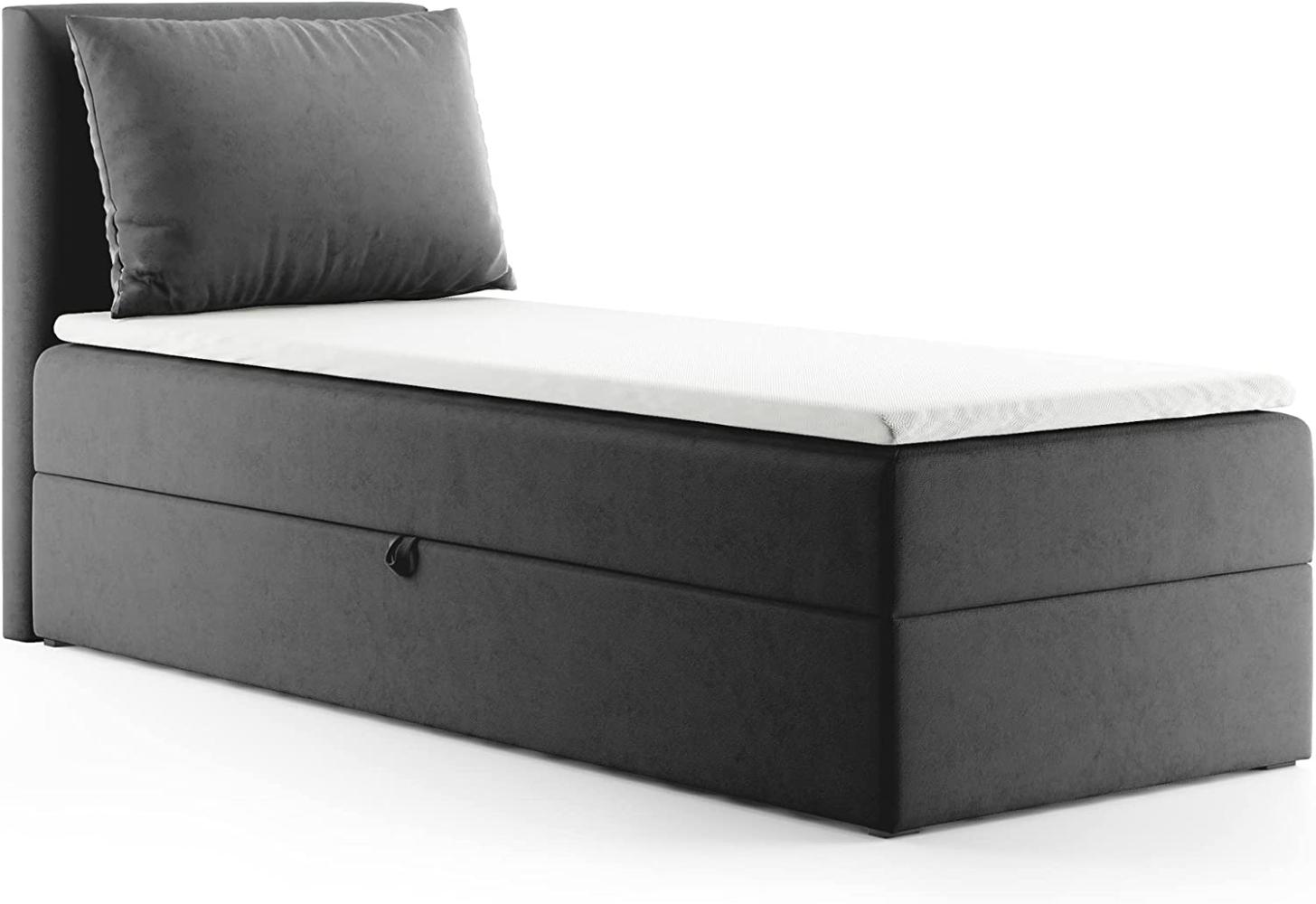 Boxspringbett Egro Mini mit Bettkasten und Kissen - Einzelbett mit Bonell-Matratze und Topper, Polsterbett (Dunkelgrau (Kronos 22), 100x200 cm) Bild 1