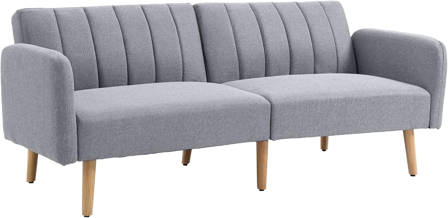 HOMCOM Schlafsofa mit Schlaffunktion, Verstellbare Rückenlehne, Schlafcouch 1 Teile, mit Holzbeine für Wohnzimmer, Gästezimmer, 173 x 75 x 73 cm, Grau Bild 1