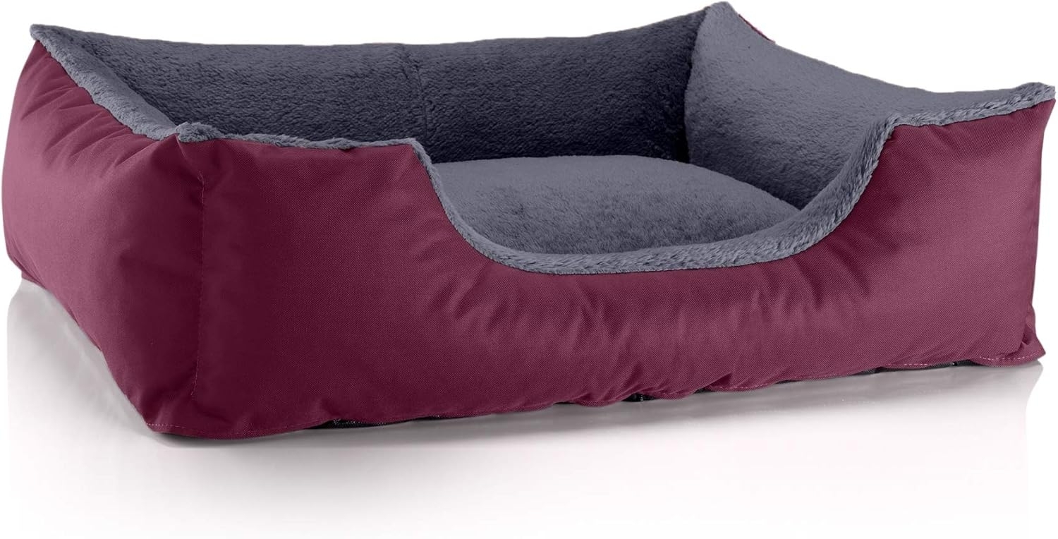 BedDog Hundebett TEDDY, Hundesofa aus Cordura und Microfaser-Velours, waschbares Hundebett mit Rand, Hundekissen vier-eckig (L) ca. 80x65x18cm, CHERRY-ROCK (bordeaux/grau) Bild 1