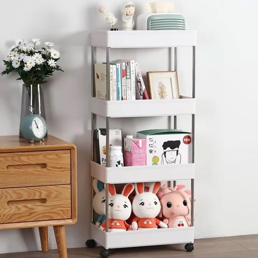 BAKAJI Mehrzweckwagen, mobil, schmal, bequem, dünn, platzsparend, platzsparend, Küche, Büro, Möbel, Innenarchitektur, 4 Regale, Weiß (40 x 23 x 85 cm) Bild 1