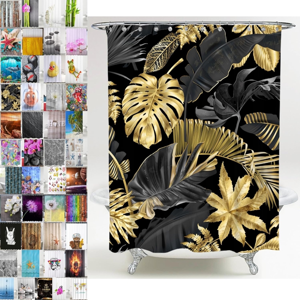 Sanilo Duschvorhang Golden Leaves 180 x 200 cm, 100% wasserdicht, Anti-Schimmel-Effekt, hochwertige Qualität Bild 1