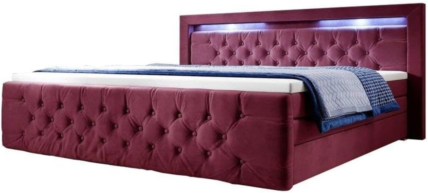 Boxspringbett Gloria mit LED und Stauraum 160x200 Rot H2 (bis 70kg) Bild 1
