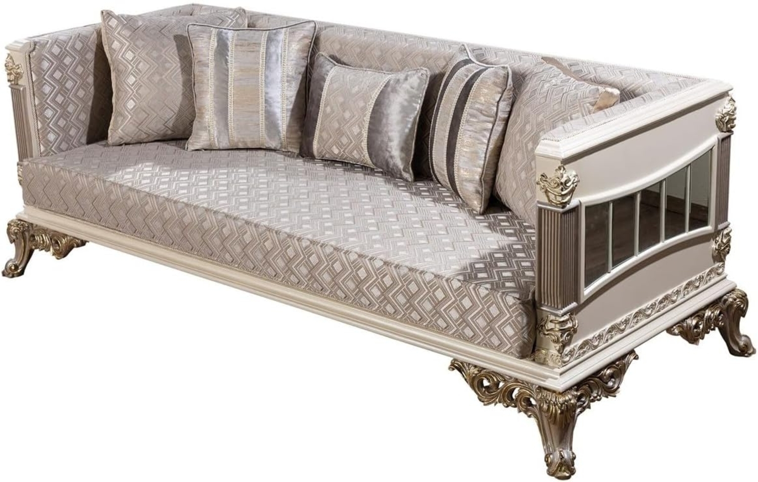 Casa Padrino Luxus Barock Sofa Silber / Weiß / Grau / Gold - Verspiegeltes Barockstil Wohnzimmer Sofa - Luxus Wohnzimmer Möbel im Barockstil - Barock Möbel - Barock Einrichtung Bild 1