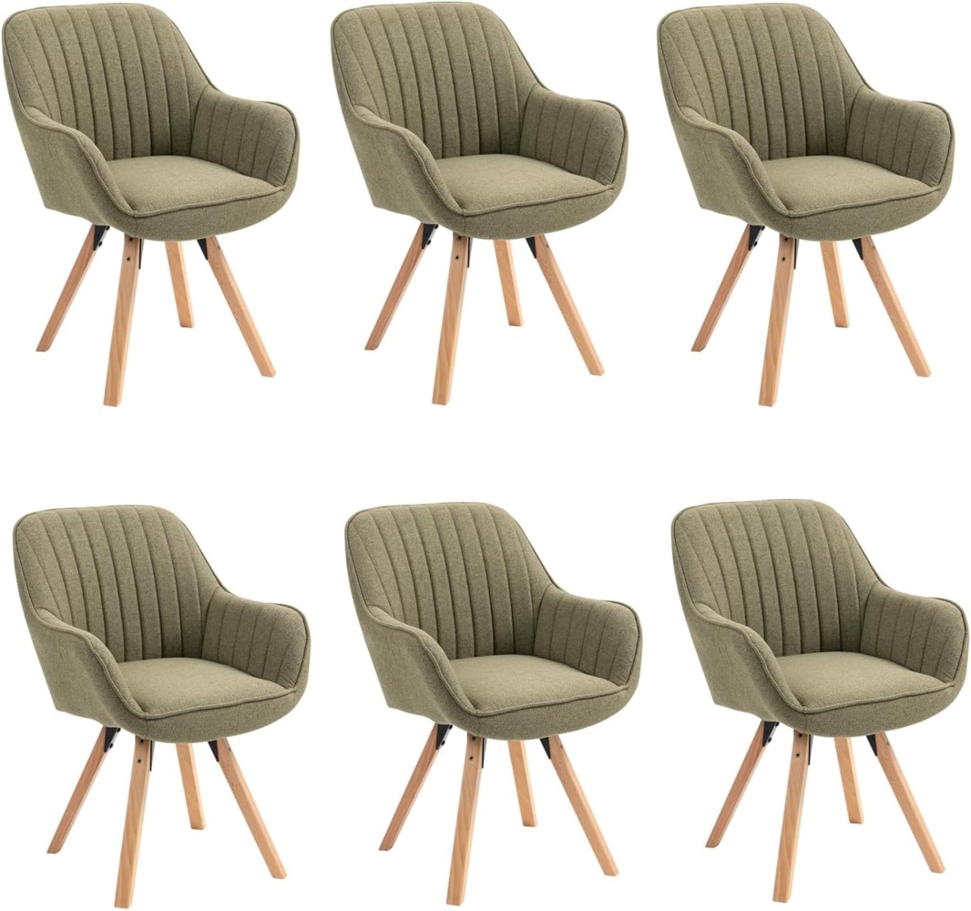 MEUBLE COSY Esszimmerstühle Drehbar 6er Set Küchenstuhl Polsterstuhl Drehstuhl mit Armlehne Sessel Schminkstuhl aus Stoff Massivholzbeine für Esszimmer Wohnzimmer Arbeitszimmer, Grün Bild 1