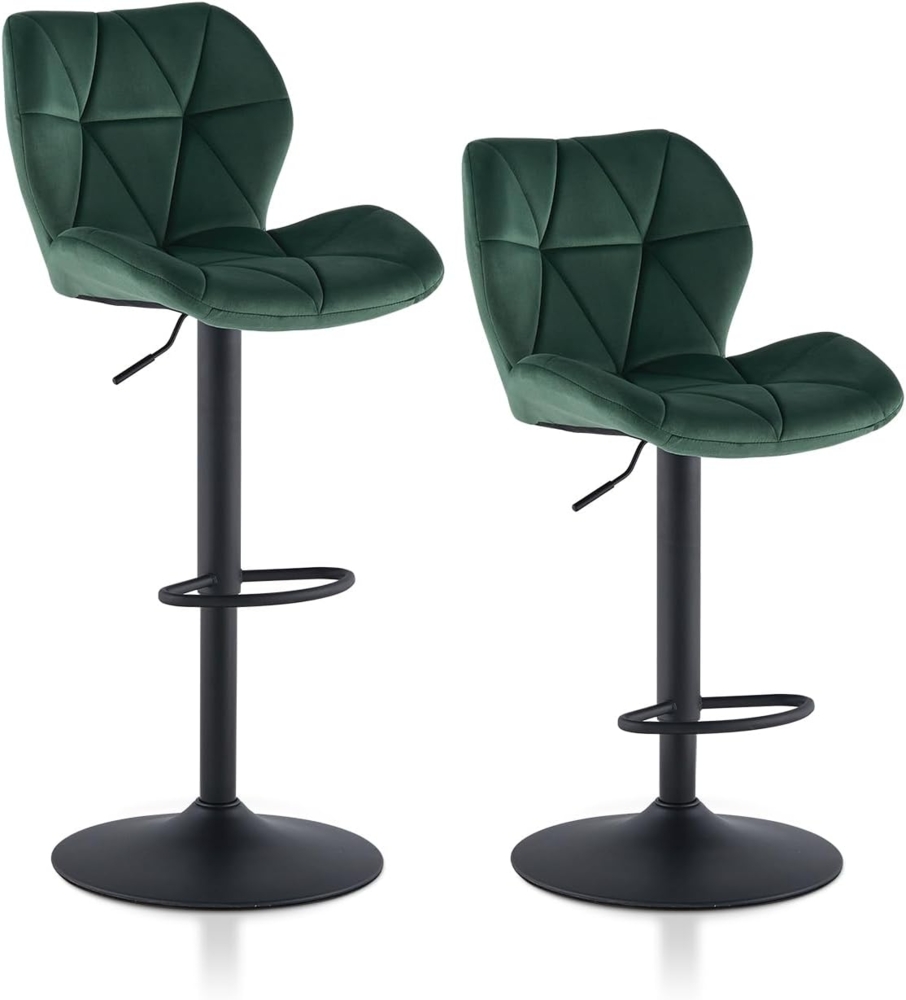 TUKAILAI Barhocker 2er Set aus Samt, Barstuhl Höhenverstellbar，Gepolsterter Drehhocker Tresenhocker, Küchenhocker mit Rückenlehne Fußstütze Metallrahmen, Hocker Drehbar für Küchen Bars Bild 1