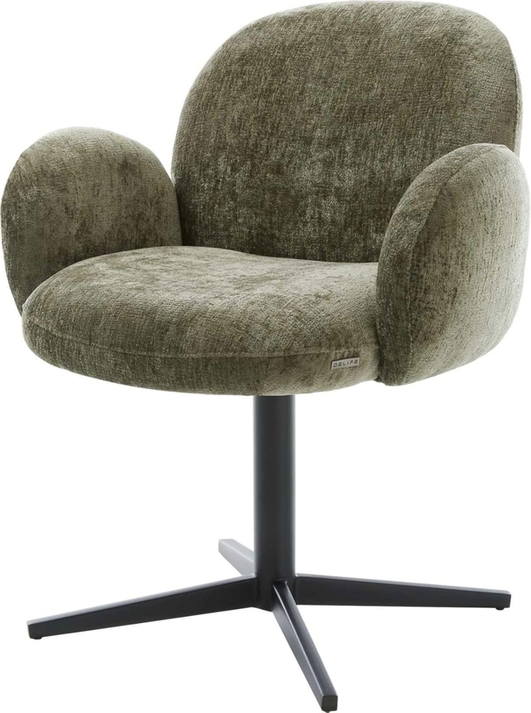 Drehstuhl Nube-Flex mit Armlehnen Chenille Olive Fußkreuz Schwarz 360° drehbar Taschenfederkern Bild 1