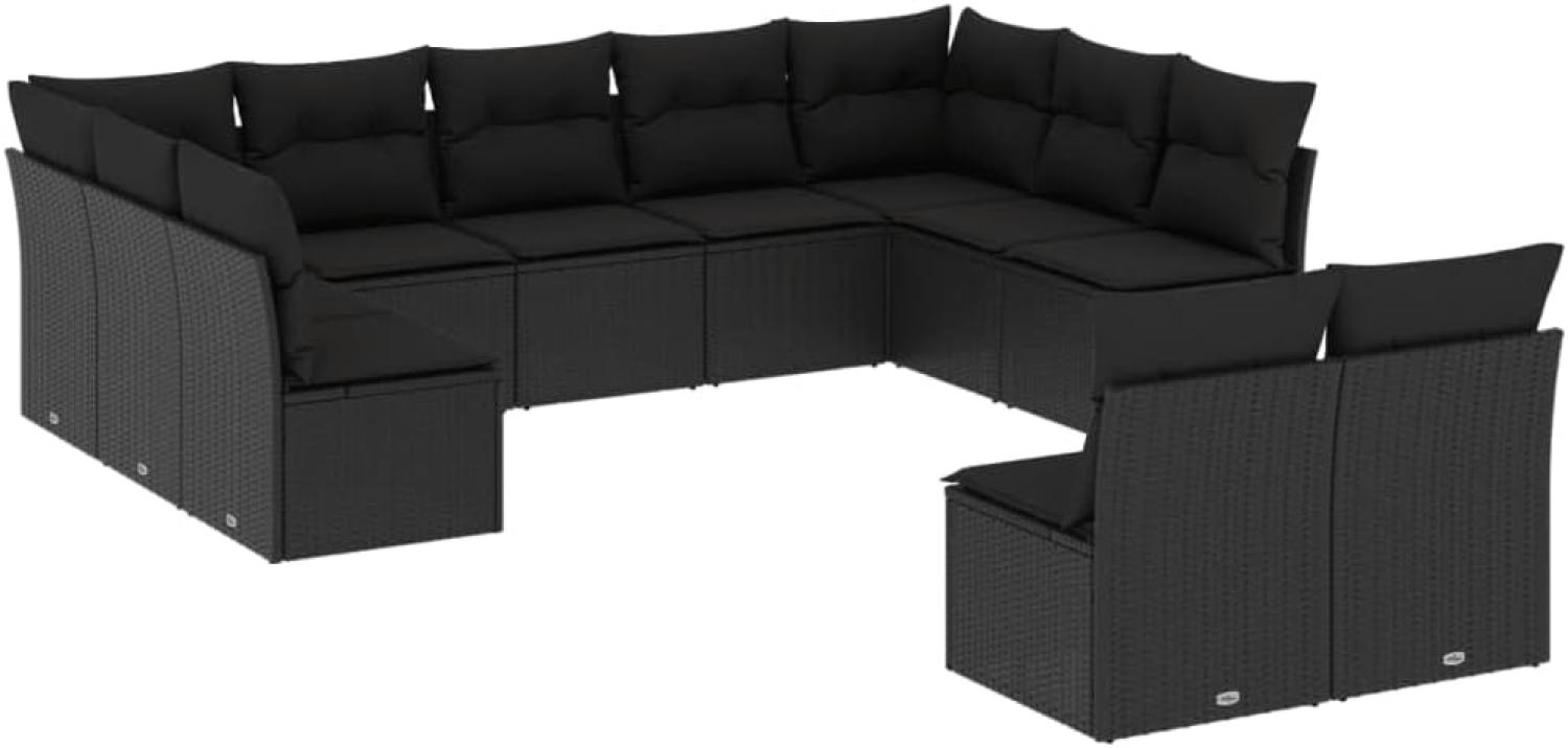 vidaXL 11-tlg. Garten-Sofagarnitur mit Kissen Schwarz Poly Rattan 3218345 Bild 1