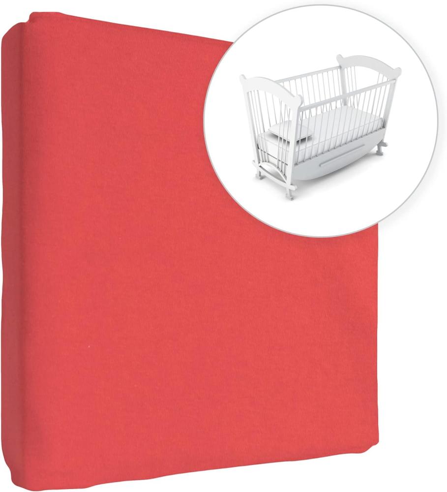 Jersey Spannbetttuch für Babybett, 100% Baumwolle, passend für 90x50 cm Babybett-Wiegebett-Matratze (Rot) Bild 1