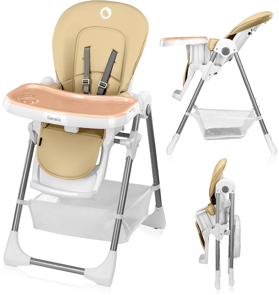 LIONELO Linn 2-in-1-Kinderhochstuhl, hoher, verstellbarer Stuhl, abnehmbares Tablett, rutschfest, 6 bis 36 Monate, 5-Punkt-Sicherheitsgurt, Belastbarkeit bis 15 kg (Beige) Bild 1