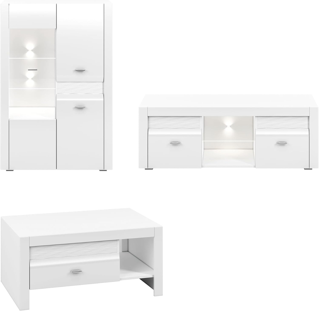 Wohnzimmer-Set "Arko" Wohnwand 3-teilig MDF weiß Hochglanz Bild 1