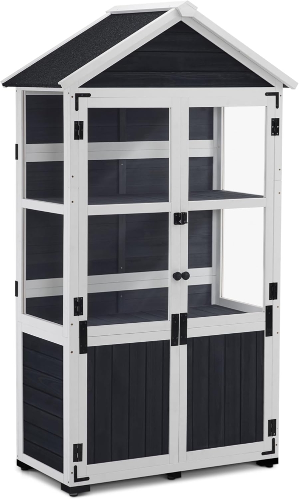 M MCombo Gartenschrank Holz Klein, Outdoor Gartenhaus Gerätehaus Wetterfest, Gewächshaus für Balkon & Terrasse, 0111 (Anthrazitgrau) Bild 1