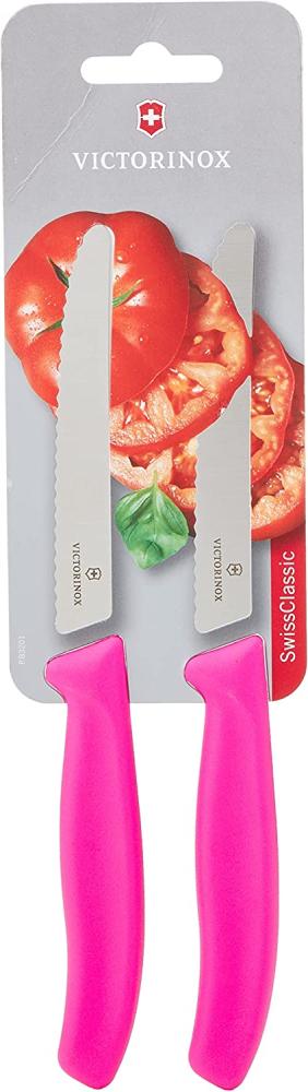 Victorinox Swiss Classic 2er Set Gemüsemesser mit Wellenschliff, 11 cm Klinge, Klingenschutz, Spülmaschinengeeignet, pink rosa Bild 1