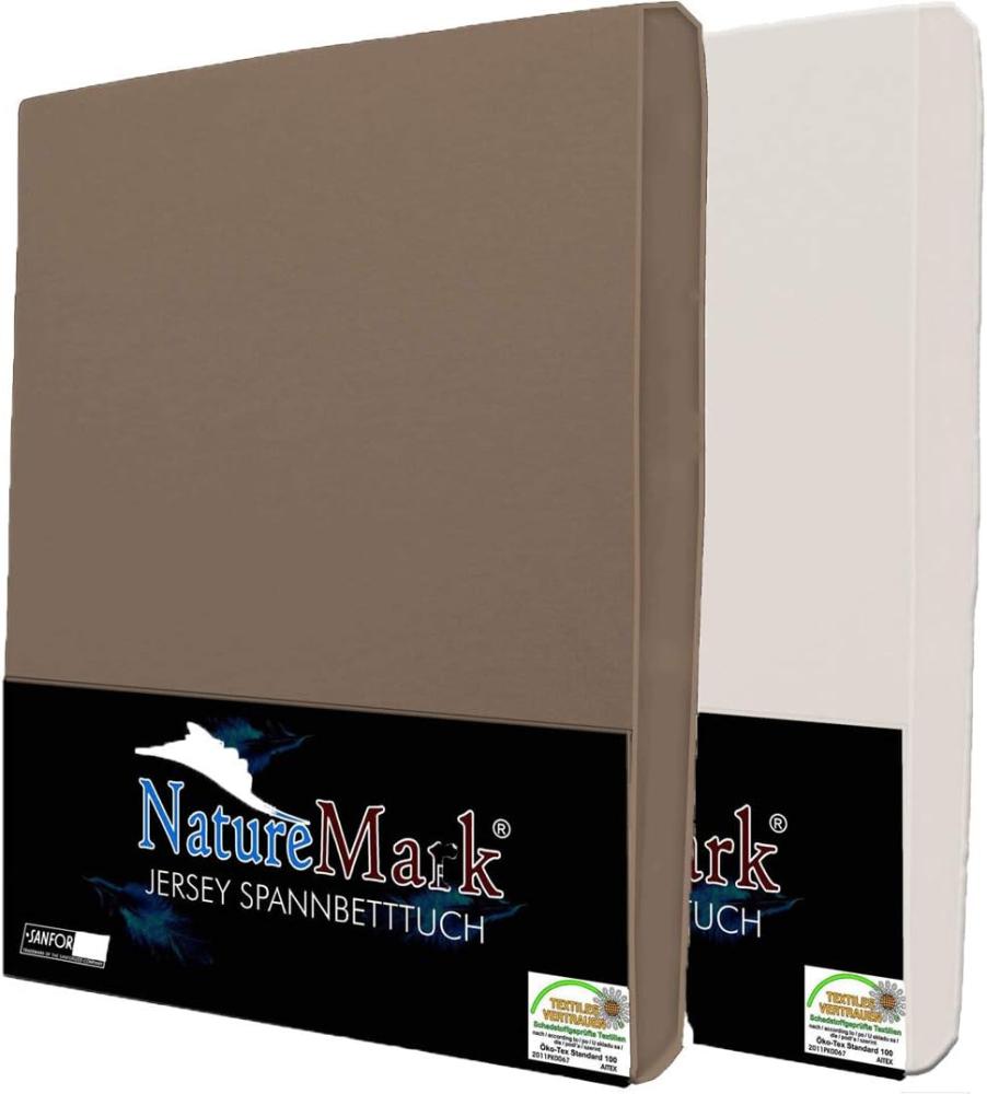 NatureMark 2er Pack Jersey Spannbettlaken, Spannbetttuch 100% Baumwolle in vielen Größen und Farben MARKENQUALITÄT ÖKOTEX Standard 100 | 180x200 cm - 200x200 cm - Natur/Sand Bild 1