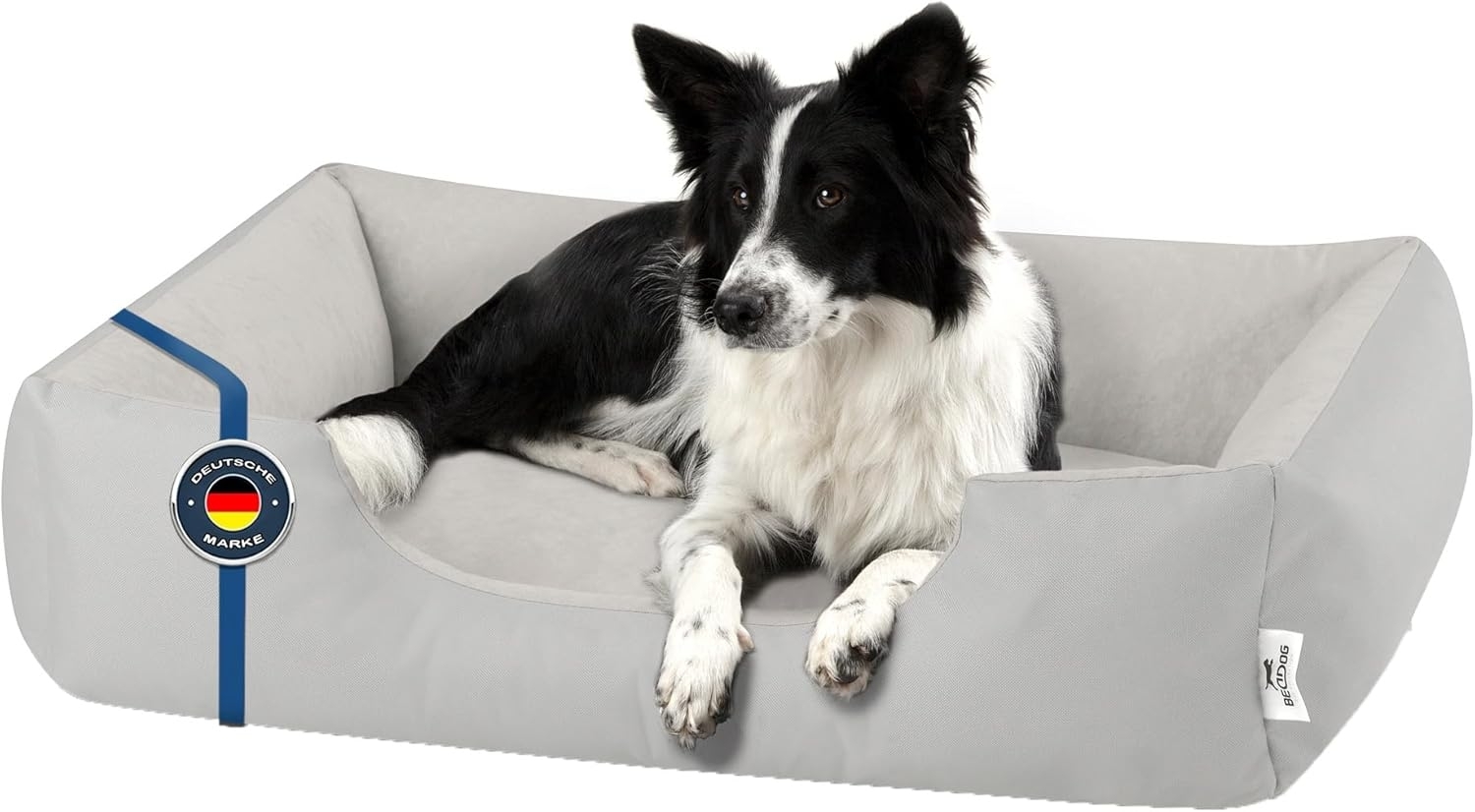 BedDog Hundebett ZARA, Hundekissen mit abziehbaren waschbaren Bezug, Hundekorb, Hundesofa, für kleine, große, mittel-große Hunde (L) ca. 80x65x18cm, LIGHT-GREY (hellgrau) Bild 1