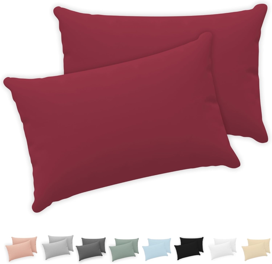 Twinzen® Kissenbezug 30x50 (2er-Set) - 100% Jersey Baumwolle 150 GSM Kissenbezüge - Burgunderrot - Für Kissenbezüge 30x50 cm - Kissenhülle - Kissenbezug mit Reißverschluss - Oeko-Tex Zertifiziert Bild 1