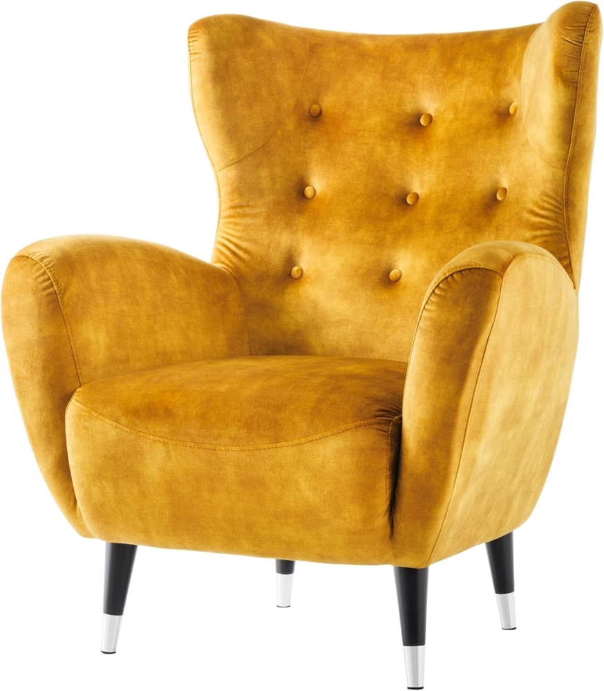 riess-ambiente Ohrensessel DON senfgelb/silber · Ohrensessel mit Fußkappen & Federkernpolsterung (Einzelartikel, 1-St), Samt-Bezug · Zierknöpfe · Taschenfederkern · Lesesessel · Retro-Design Bild 1