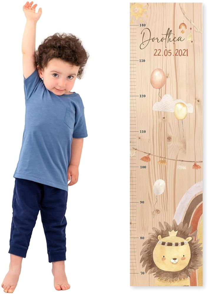 Kinder Messlatte BOHO Löwe mit Namen aus Holz für Kinderzimmer mit süssen Motiven Messleiste Bild 1