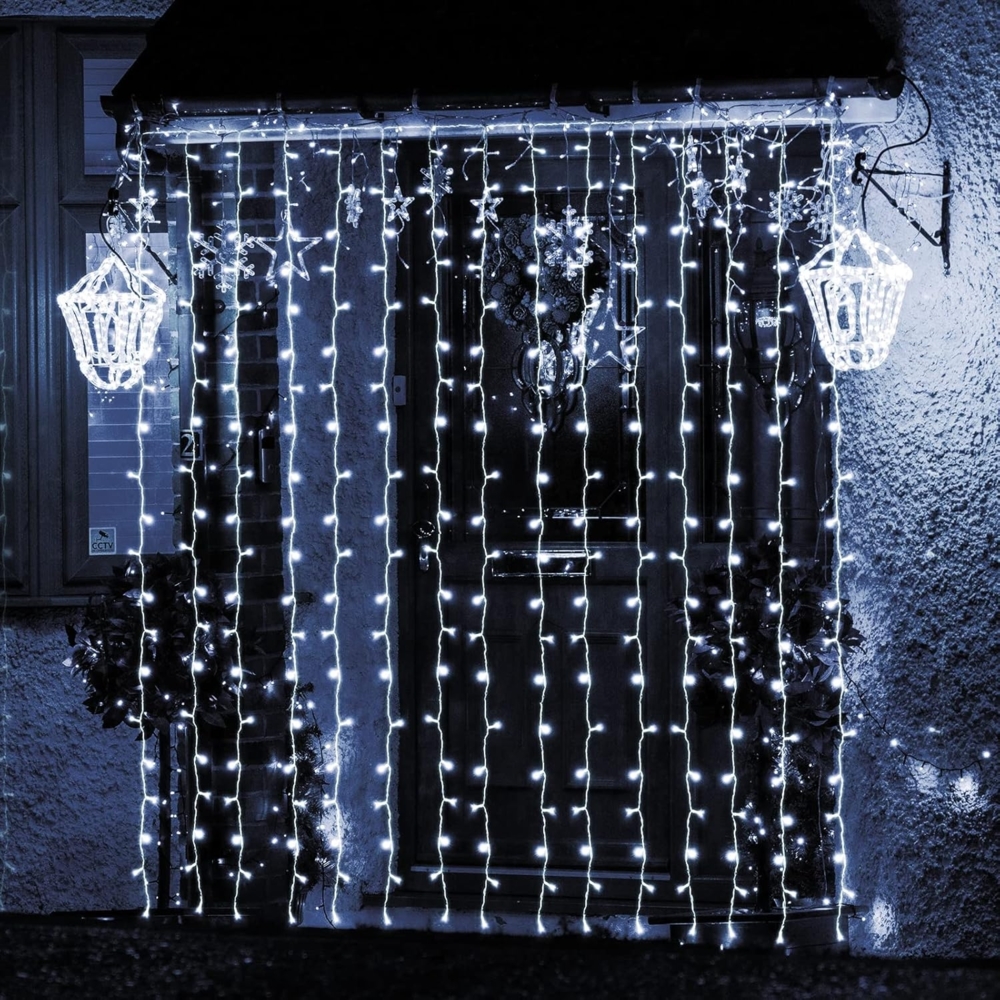 SALCAR LED Lichtervorhang Außen 3x3 m, Lichterkette Vorhang Weihnachten Innen mit 8 Modi und Memory, Weihnachtsbeleuchtung Outdoor Garten, Kaltweiß Bild 1