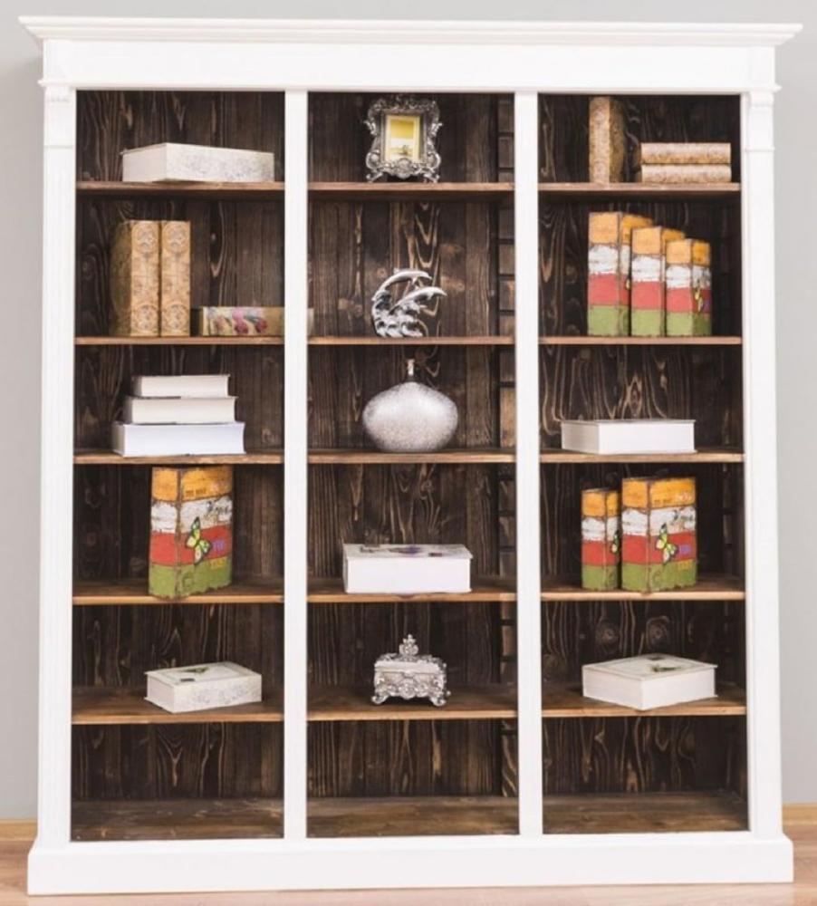 Casa Padrino Landhausstil Regalschrank Weiß / Dunkelbraun 180 x 39 x H. 197 cm - Massivholz Schrank - Bücherschrank - Wohnzimmerschrank - Büroschrank - Landhausstil Möbel Bild 1